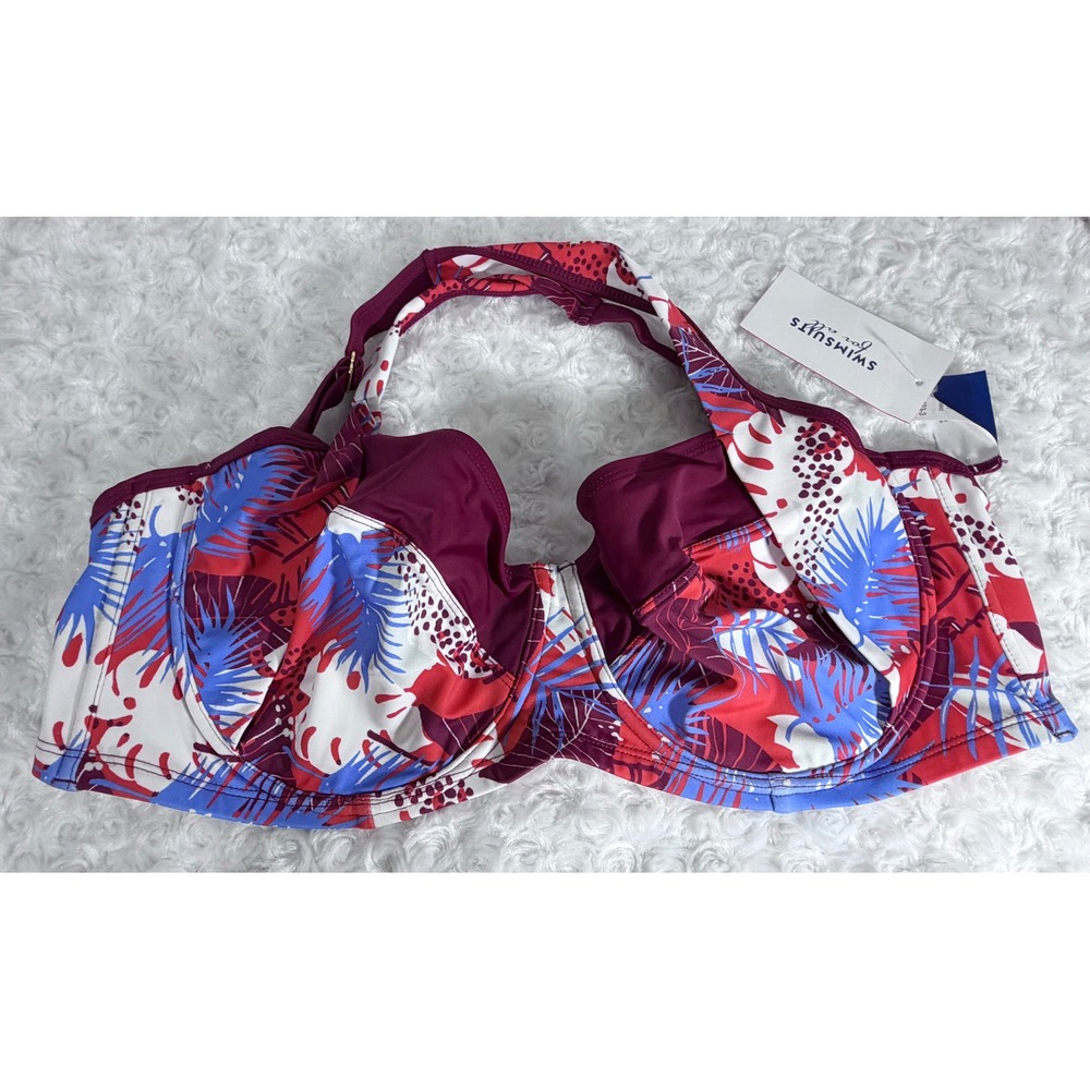 Swimsuits For All Women Size 18 Underwire Tropical Floral Multicolor Bikini Top